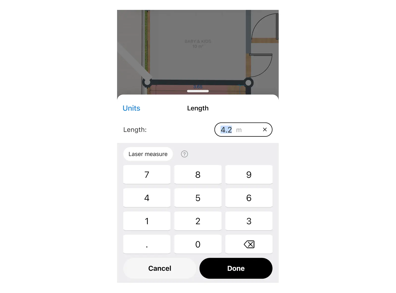 Typing an exact wall length in the Home Planner 2D editor