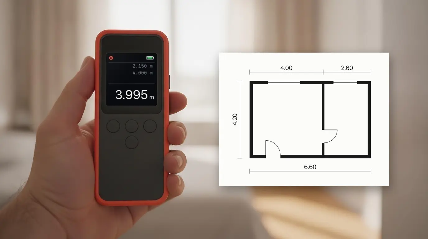 تطبيق قياس ليزر عبر Bluetooth®: قياس الغرفة في Home Planner