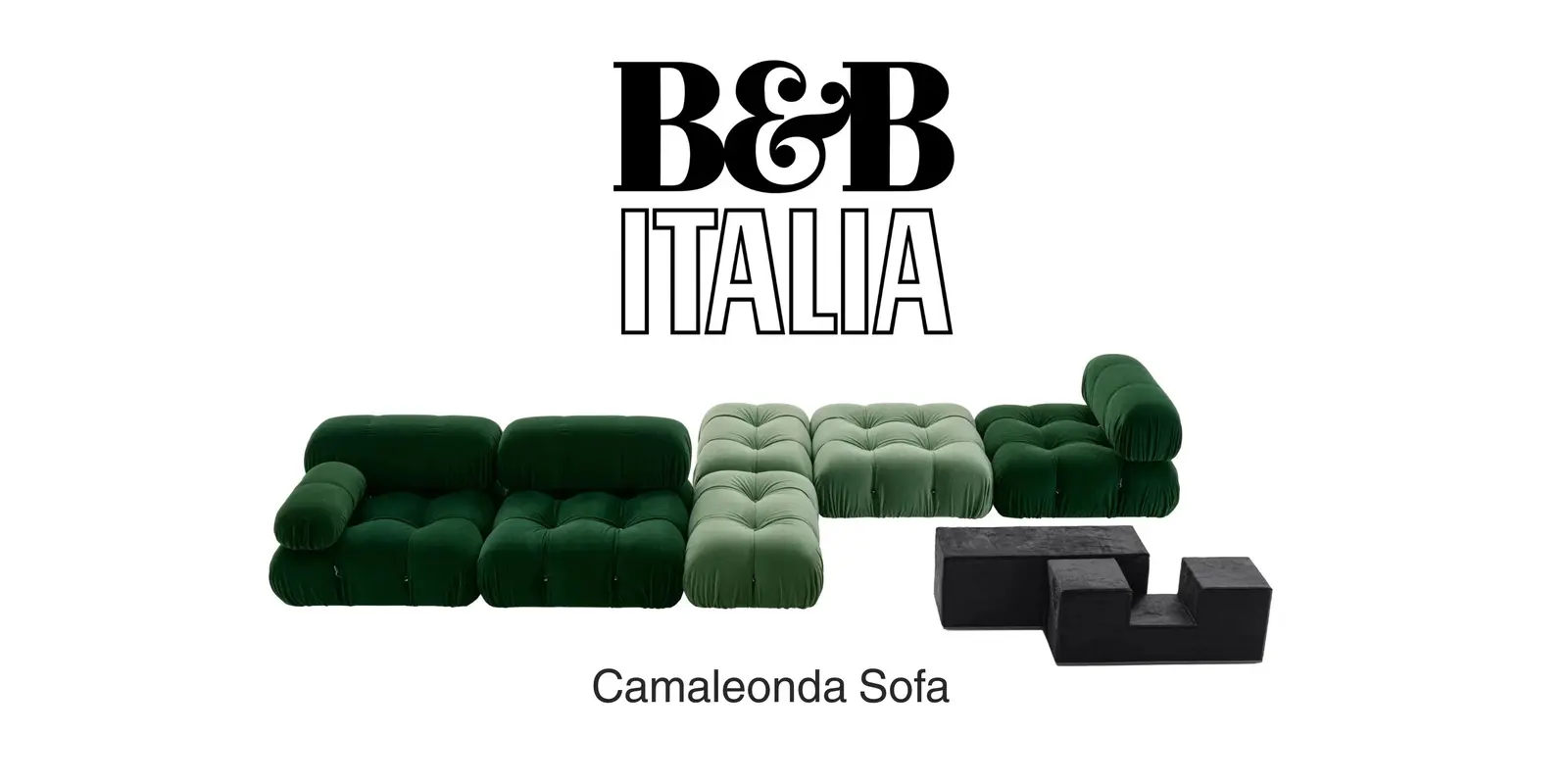 Logotipo de B&B Italia sobre el sofá modular verde Camaleonda