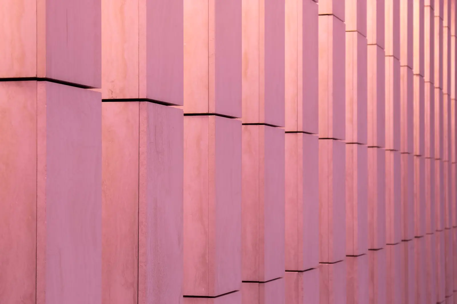 Row of pink rectangular columns along a building wall